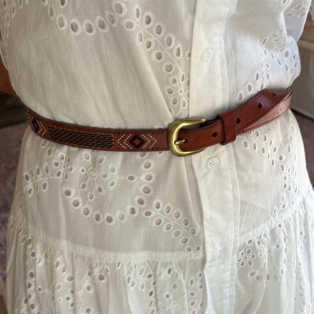 Brown Leather Belt Gold Buckle